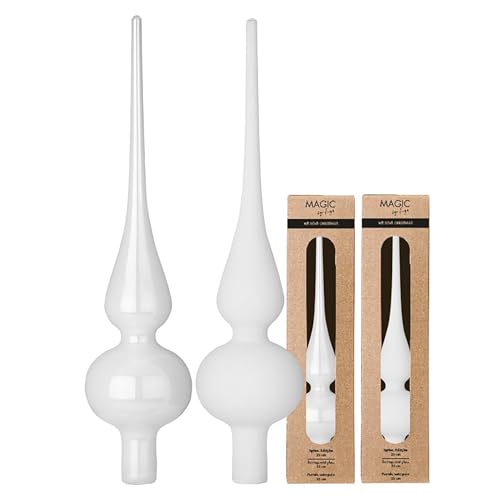 Christbaumspitze Glas 26cm x 1 Stück - matt oder glänzend Sortiert - Weihnachtsbaumspitze für Weihnachtsbaum - Christbaumschmuck & Weihnachtsbaumschmuck Weiß - Pure White von Inge-glas