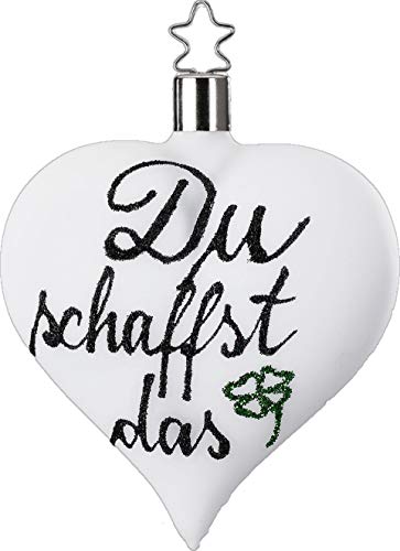 Inge Glas - Christbaumschmuck, Baumschmuck - Herz - "Du schaffst das" - Glas - weiß - 10 cm von Inge-glas