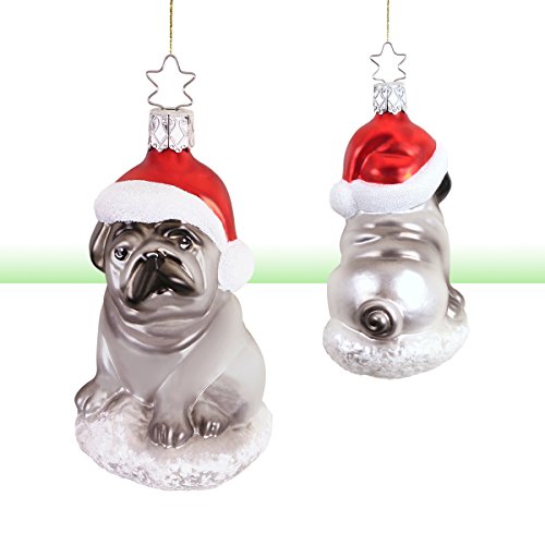 Inge-glas® Weihnachts-Hänger Mops mit Nikolausmütze | IG-1-013-16 von Inge-glas