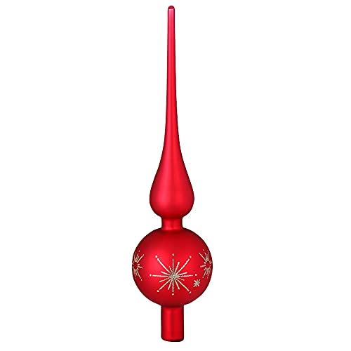 Inge Glas Christbaumspitze dekoriert 28cm | Weihnachtsbaumspitze Glitzer Sterne Schneeflocken | Spitze aus Glas (Merry Red rot matt) von Inge-glas