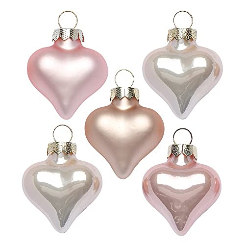 Inge Glas Magic Mini-Weihnachtskugeln Herz | 8 Herzen 4cm aus Glas | in Karton-Box (Pearly Rose | rosa Creme) von Inge-glas
