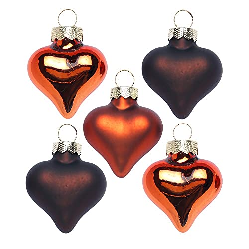 Inge Glas Magic Mini-Weihnachtskugeln Herz | 8 Herzen 4cm aus Glas | in Karton-Box (Shiny Chestnut | braun orange) von Inge-glas