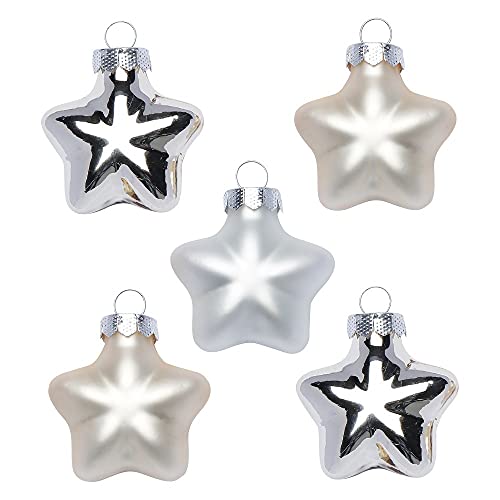 Inge Glas Magic Mini-Weihnachtskugeln Sterne 4cm 8 STK | Weihnachtsbaumanhänger Sterne aus Glas | in Karton-Box (Cloud Dancer | beige weiß) von Inge-glas