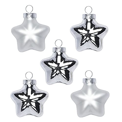 Inge Glas Magic Mini-Weihnachtskugeln Sterne 4cm 8 STK | Weihnachtsbaumanhänger Sterne aus Glas | in Karton-Box (Frosty Silver | Silber weiß) von Inge-glas