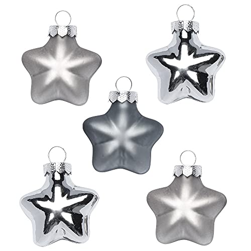 Inge Glas Magic Mini-Weihnachtskugeln Sterne 4cm 8 STK | Weihnachtsbaumanhänger Sterne aus Glas | in Karton-Box (Hazy Grey | grau Silber) von Inge-glas