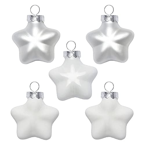 Inge Glas Magic Mini-Weihnachtskugeln Sterne 4cm 8 STK | Weihnachtsbaumanhänger Sterne aus Glas | in Karton-Box (Just White | weiß Glanz matt) von Inge-glas
