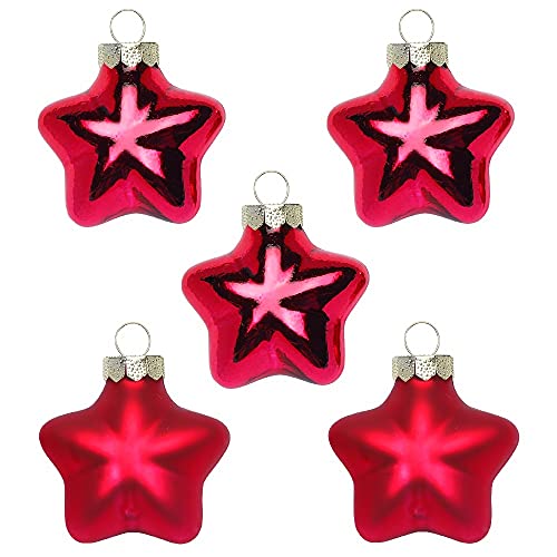 Inge Glas Magic Mini-Weihnachtskugeln Sterne 4cm 8 STK | Weihnachtsbaumanhänger Sterne aus Glas | in Karton-Box (Ochsenblut | rot Glanz matt) von Inge-glas