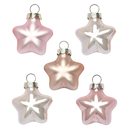 Inge Glas Magic Mini-Weihnachtskugeln Sterne 4cm 8 STK | Weihnachtsbaumanhänger Sterne aus Glas | in Karton-Box (Pearly Rose | rosa Creme) von Inge-glas