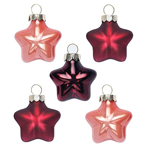 Inge Glas Magic Mini-Weihnachtskugeln Sterne 4cm 8 STK | Weihnachtsbaumanhänger Sterne aus Glas | in Karton-Box (Vintage Rose | Bordeaux Rose) von Inge-glas
