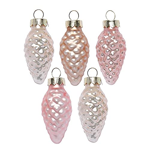 Inge Glas Magic Mini Weihnachtskugeln Zapfen 4,5cm 12 Stück Glas in Karton-Box (Pearly Rose | rosa beige) von Inge-glas