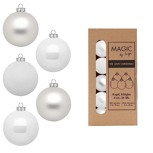 Inge Glas Magic Weihnachtskugeln klein | 36 Kugeln 4cm | Christbaumkugeln aus Glas (Just White | weiß matt/Glanz) von Inge-glas