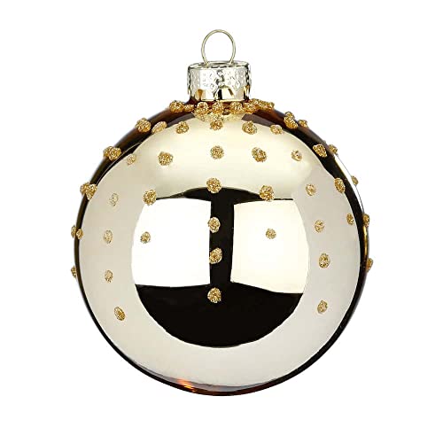Inge Glas Weihnachtskugel verziert | Schmuckkugel einzeln mit Motiv | 8cm Christbaumkugel aus Glas (Brokatgold Glanz) von Inge-glas