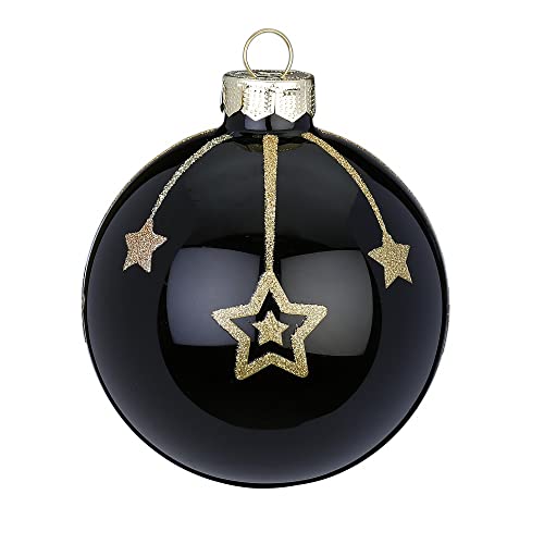 Inge Glas Weihnachtskugel verziert | Schmuckkugel einzeln mit Motiv | 8cm Christbaumkugel aus Glas (Ebony Black Glanz) von Inge-glas