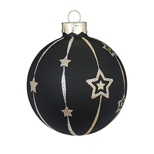 Inge Glas Weihnachtskugel verziert | Schmuckkugel einzeln mit Motiv | 8cm Christbaumkugel aus Glas (Ebony Black matt) von Inge-glas