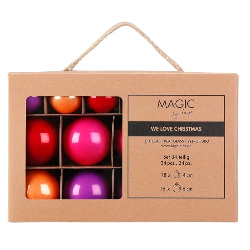 Inge Glas Weihnachtskugeln | Große Kugelbox mit 34 Kugeln | 4cm & 6cm große Christbaumkugeln (Party Time | bunt) von Inge-glas