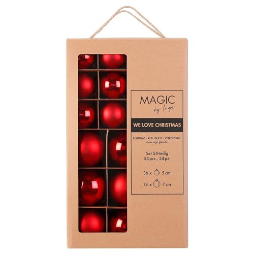 Inge Glas Weihnachtskugeln | Große Kugelbox mit 54 Kugeln | 5cm & 7cm große Christbaumkugeln (Merry Red | rot) von Inge-glas