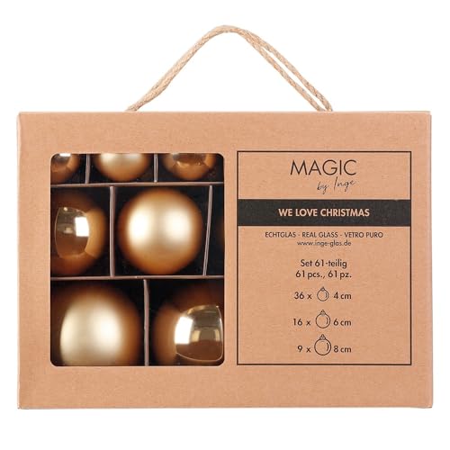 Inge Glas Weihnachtskugeln | Große Kugelbox mit 61 Kugeln | 4cm 6cm & 8cm große Christbaumkugeln (Inkagold | Gold) von Inge-glas