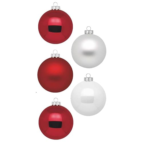 Inge Glas Weihnachtskugeln | Schöne Christbaumkugeln aus Glas | 20 Kugeln in Karton-Box | Christbaumschmuck Weihnachtsbaumschmuck Weihnachtsbaumkugeln (Frozen Strawberry | rot weiß) von Inge-glas