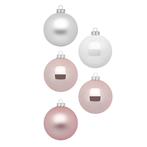 Inge Glas Weihnachtskugeln | Schöne Christbaumkugeln aus Glas | 20 Kugeln in Karton-Box | Christbaumschmuck Weihnachtsbaumschmuck Weihnachtsbaumkugeln (Noble Rose | rosa weiß) von Inge-glas