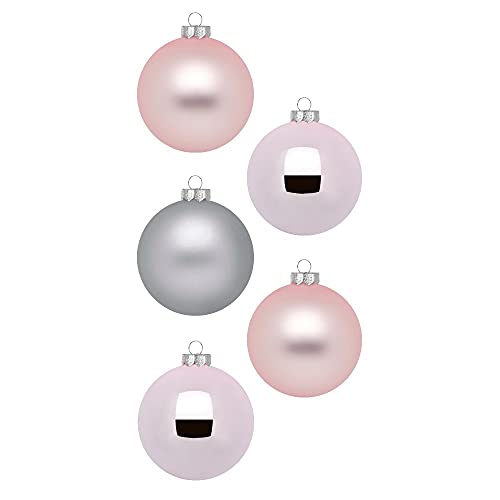 Inge Glas Weihnachtskugeln | Schöne Christbaumkugeln aus Glas | 20 Kugeln in Karton-Box | Christbaumschmuck Weihnachtsbaumschmuck Weihnachtsbaumkugeln (Soft Simplicity | grau rosa Rose) von Inge-glas