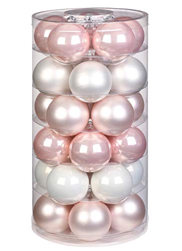 Inge Glas Weihnachtskugeln | Schöne Christbaumkugeln aus Glas | 30 Kugeln in Dose | Christbaumschmuck Weihnachtsbaumschmuck Weihnachtsbaumkugeln (Noble Rose | rosa weiß Glanz/matt) von Inge-glas