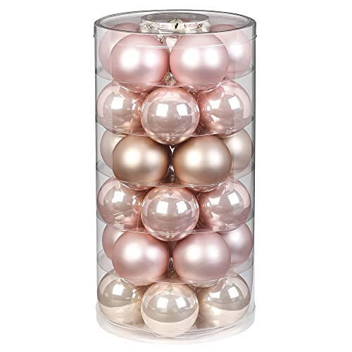 Inge Glas Weihnachtskugeln | Schöne Christbaumkugeln aus Glas | 30 Kugen in Dose | Christbaumschmuck Weihnachtsbaumschmuck Weihnachtsbaumkugeln (Pearly Rose | Beige Rosa) von Inge-glas