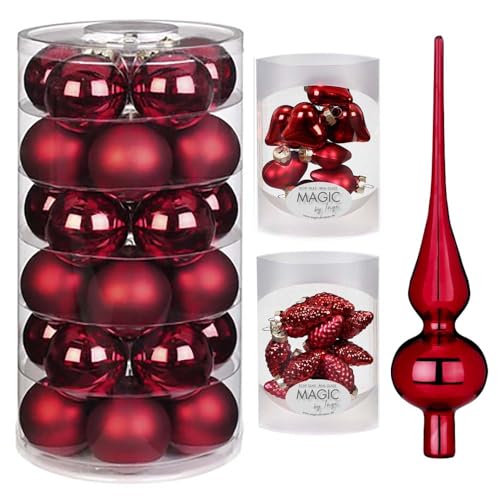 Inge Glas Weihnachtskugeln Set 51 TLG | Christbaumschmuck mit Spitze | Schöne Kugeln & Zubehör (Chianti | dunkelrot) von Inge-glas