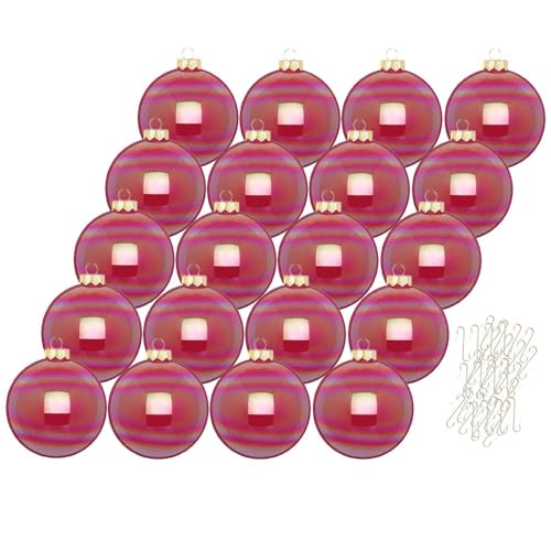 Inge Glas Weihnachtskugeln mit Haken | Schöne Christbaumkugeln aus Glas | Set 20 Kugeln und 40 Aufhänger | Christbaumschmuck Weihnachtsbaumkugeln (Dazzling Flamingo softpink | pink irisierend) von Inge-glas