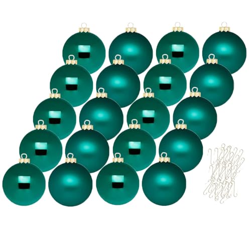 Inge Glas Weihnachtskugeln mit Haken | Schöne Christbaumkugeln aus Glas | Set 20 Kugeln und 40 Aufhänger | Christbaumschmuck Weihnachtsbaumkugeln (Deep Forest | dukelgrün) von Inge-glas