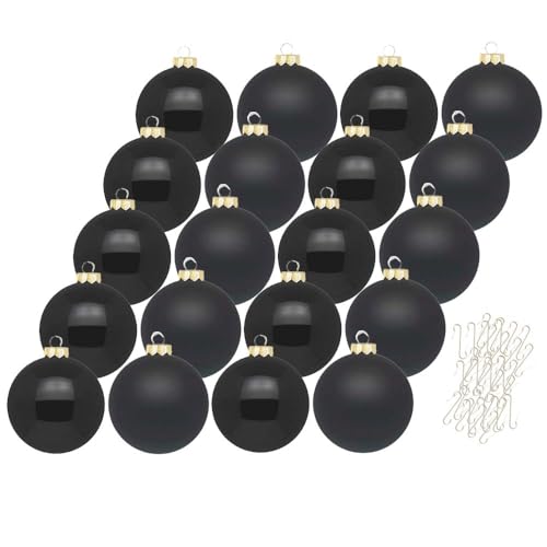 Inge Glas Weihnachtskugeln mit Haken | Schöne Christbaumkugeln aus Glas | Set 20 Kugeln und 40 Aufhänger | Christbaumschmuck Weihnachtsbaumkugeln (Ebony Black | schwarz) von Inge-glas