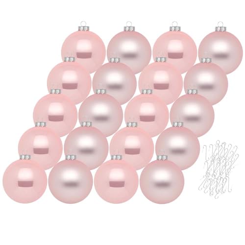 Inge Glas Weihnachtskugeln mit Haken | Schöne Christbaumkugeln aus Glas | Set 20 Kugeln und 40 Aufhänger | Christbaumschmuck Weihnachtsbaumkugeln (Lovely Magnolia | rosa) von Inge-glas