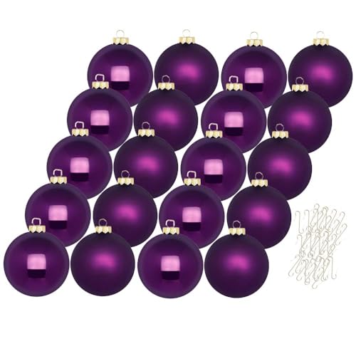 Inge Glas Weihnachtskugeln mit Haken | Schöne Christbaumkugeln aus Glas | Set 20 Kugeln und 40 Aufhänger | Christbaumschmuck Weihnachtsbaumkugeln (Purple Symphony) von Inge-glas