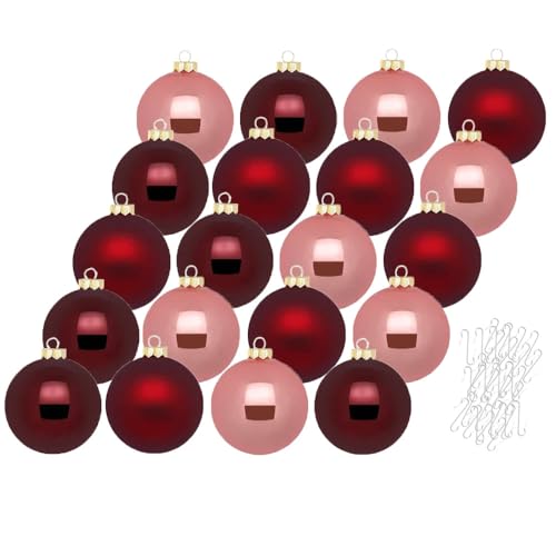 Inge Glas Weihnachtskugeln mit Haken | Schöne Christbaumkugeln aus Glas | Set 20 Kugeln und 40 Aufhänger | Christbaumschmuck Weihnachtsbaumkugeln (Vintage Rose) von Inge-glas