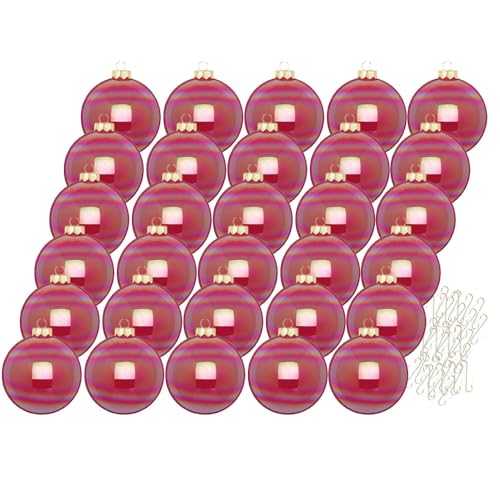 Inge Glas Weihnachtskugeln mit Haken | Schöne Christbaumkugeln aus Glas | Set 30 Kugeln und 40 Aufhänger | Christbaumschmuck Weihnachtsbaumkugeln (Dazzling Flamingo | pink) von Inge-glas