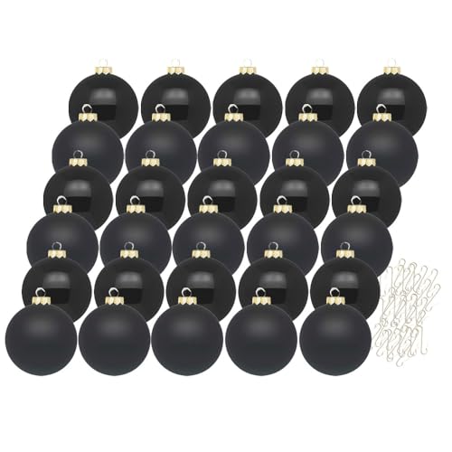 Inge Glas Weihnachtskugeln mit Haken | Schöne Christbaumkugeln aus Glas | Set 30 Kugeln und 40 Aufhänger | Christbaumschmuck Weihnachtsbaumkugeln (Ebony Black schwarz) von Inge-glas