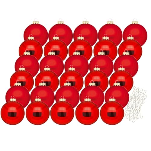 Inge Glas Weihnachtskugeln mit Haken | Schöne Christbaumkugeln aus Glas | Set 30 Kugeln und 40 Aufhänger | Christbaumschmuck Weihnachtsbaumkugeln (Merry Red) von Inge-glas