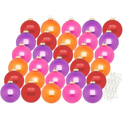 Inge Glas Weihnachtskugeln mit Haken | Schöne Christbaumkugeln aus Glas | Set 30 Kugeln und 40 Aufhänger | Christbaumschmuck Weihnachtsbaumkugeln (Party Time | bunt) von Inge-glas