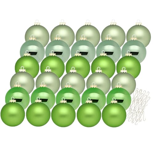 Inge Glas Weihnachtskugeln mit Haken | Schöne Christbaumkugeln aus Glas | Set 30 Kugeln und 40 Aufhänger | Christbaumschmuck Weihnachtsbaumkugeln (Sparkling Nature) von Inge-glas