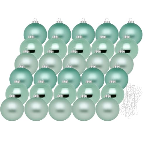 Inge Glas Weihnachtskugeln mit Haken | Schöne Christbaumkugeln aus Glas | Set 30 Kugeln und 40 Aufhänger | Christbaumschmuck Weihnachtsbaumkugeln (Winter Jade | Mint) von Inge-glas