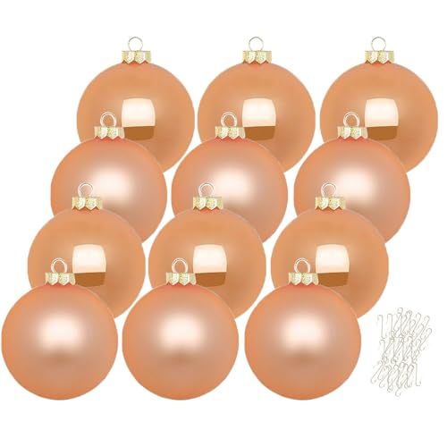 Inge Glas große Weihnachtskugeln mit Haken | Christbaumkugeln aus Glas | Set 12 Kugeln 8cm groß und 40 Aufhänger | Christbaumschmuck Weihnachtsbaumkugeln (Sweet Melon | lachs) von Inge-glas