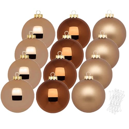 Inge Glas große Weihnachtskugeln mit Haken | Christbaumkugeln aus Glas | Set 12 Kugeln 8cm groß und 40 Aufhänger | Christbaumschmuck Weihnachtsbaumkugeln (Winter Toffee) von Inge-glas
