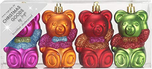 Inge Kunststoff Kugelsortiment 4 TLG Teddybär | Weihnachtskugeln im Bärchen-Design | Mille Fiori bunt Christbaumkugeln | bruchfest von Inge-glas