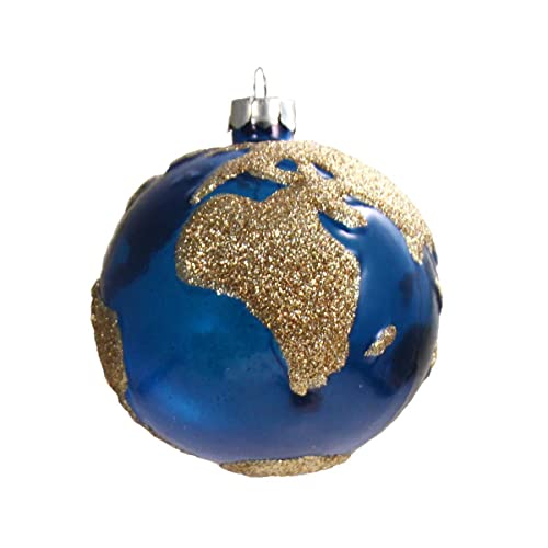Inge-glas® Weihnachts-Hänger Erdkugel goldfarben-blau | IG-64725H120-B | 4260553567979 von Inge-glas
