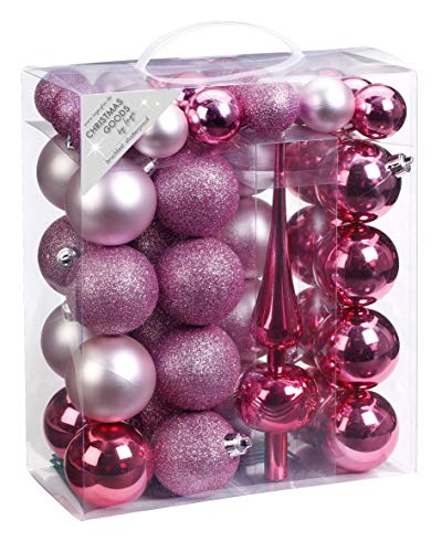 Inge-glas 47 Christbaumkugeln Kunststoff 4cm und 6cm mit Spitze Set, Farbe: rosa Glanz/matt von Inge-glas