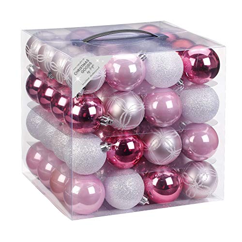 Inge-glas 64 Christbaumkugeln 6cm Kugelbox Kunststoff bruchfest Dekokugeln Weihnachtskugeln Baumkugeln Baumschmuck Set Plastik PVC 60mm Kugeln Rosa-Mix rosa Hellrosa von Inge-glas