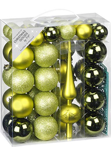 Inge-glas Christbaumkugeln Set 47 Kugeln mit Spitze, Kunststoff 4cm und 6cm Olive Green-Mix - olivgrün von Inge-glas