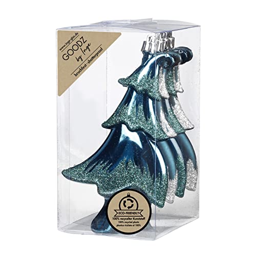 Inge-glas Christbaumschmuck Kunststoff 14cm 4 Stück Set Tannenbäume Weihnachtskugeln Petrol türkis Emerald von Inge-glas