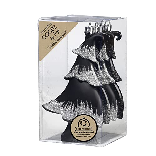 Inge-glas Christbaumschmuck Kunststoff 14cm 4 Stück Set Tannenbäume Weihnachtskugeln Schwarz Mix von Inge-glas