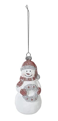 Inge-glas Christbaumschmuck Kunststoff Schneemann 14cm mit Adventskranz Weihnachtskugeln weiß Altrosa von Inge-glas