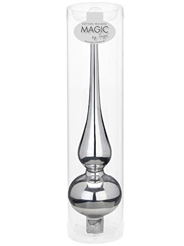 Inge-glas Christbaumspitzen 26cm | Weihnachtsbaumspitzen matt glänzend Baumspitze Spitze Christbaumschmuck (Hazy Grey grau Glanz) von Inge-glas